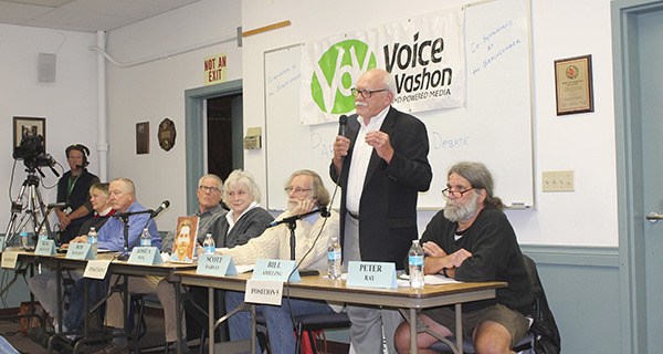 Bill Ameling addresses the audience at the recent candidate forum. Peter Ray