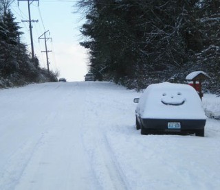 At least one car was happy to be stranded on 216th Friday morning.