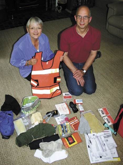Georgia and John Galus display some of the items in their preparedness kit.
