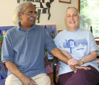 Paramasivam Sammana and Cathy Spagnoli share a laugh.