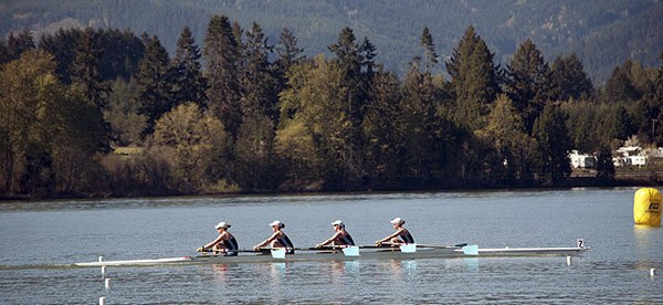 The junior women's varsity quad row to a first-place win in the weekend's regatta.