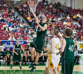 Alex Wegner rises to the basket as Vashon beat Lake Roosevelt in the second round of the 1A State Tournament in Yakima.