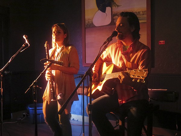 Christine Goering (left) and Michael Whitmore (right) perform at last year’s food bank fundraiser “Will Sing for Food.”