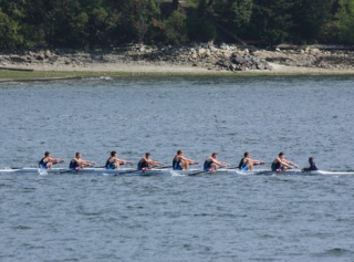 The Vashon Island Junior Crew men's 8 rows at the Brentwood Regatta.
