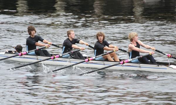 The men’s junior quad placed fourth at the Head of the Lake Regatta. Left to right
