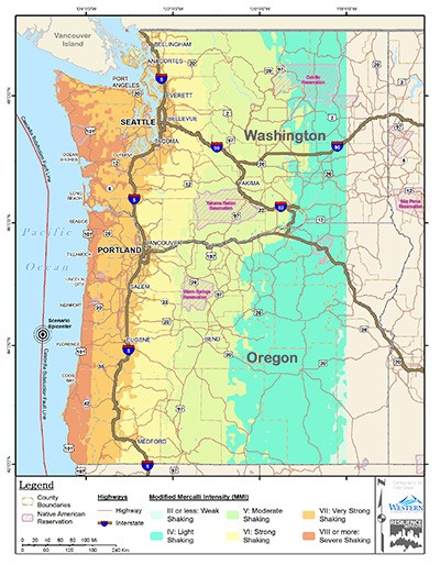 A 'shake map' from the planning documents for the Cascadia Rising exercise.