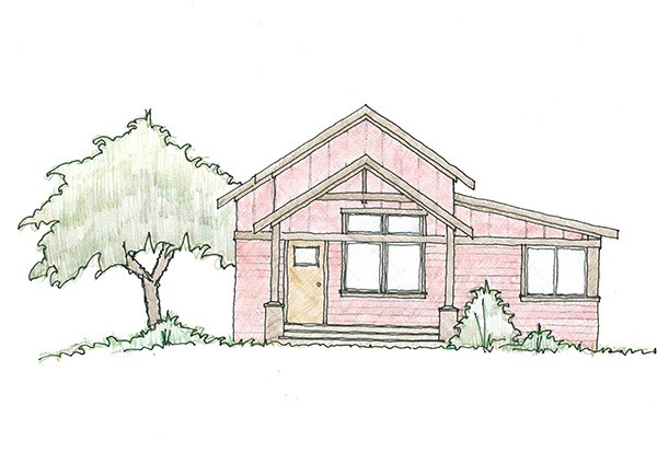 An architect’s rendering shows one of the small homes in the Sunflower community.