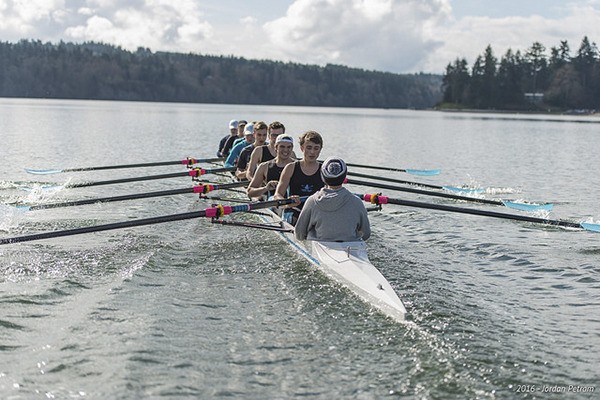 Vashon Island Rowing Club juniors race in Saturday's scrimmage against the masters.