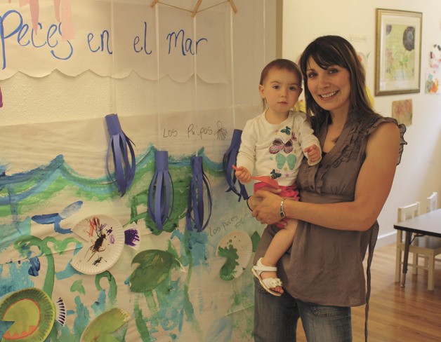 Sarah Bunch and her daughter Julietta at the new preschool.