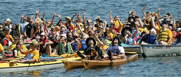 Participants in last year's Raft Up! event on Quartermaster Harbor.