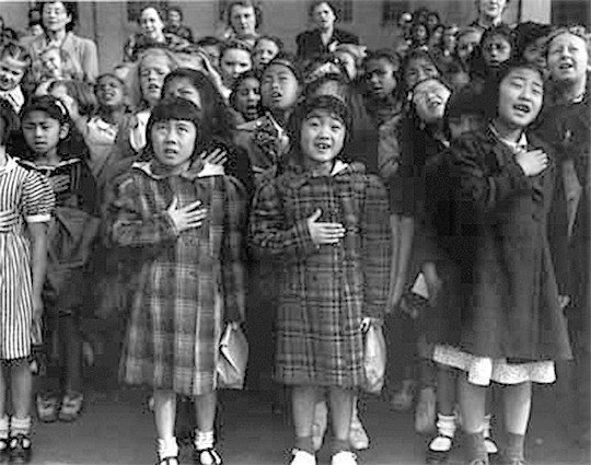 Japanese Americans saying the Pledge of Allegiance