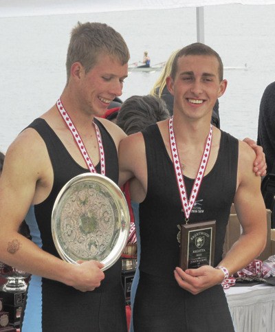 Courtesy Photo Gus Magnuson (left) and Ryan Bingham were in one of four Vashon boats that won gold medals at the Brentwood Regatta last weekend. Magnuson and Bingham rowed a men’s double.