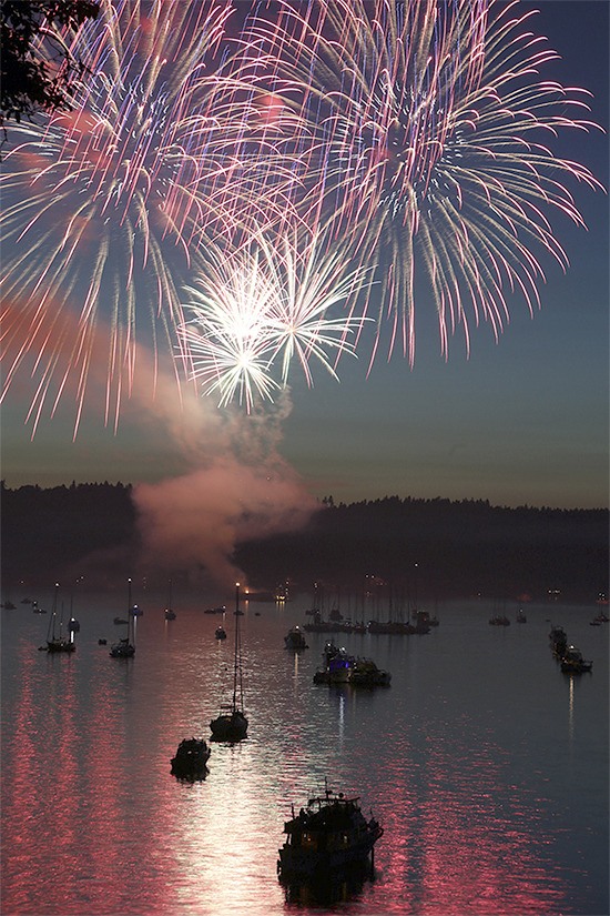 Fireworks on Saturday over Quartermaster Harbor.