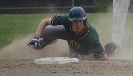 Matt Amick slides safely into second base on April 19 against Orting.