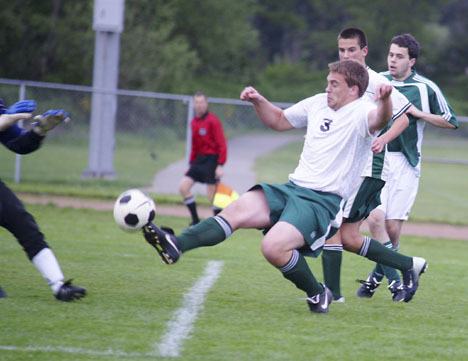 Vashon senior Geran Webb gets a shot on goal late in the Charles Wright game.