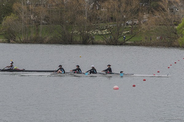 The Vashon junior women’s four crosses the finish line in first place. From left to right: Riley Lynch