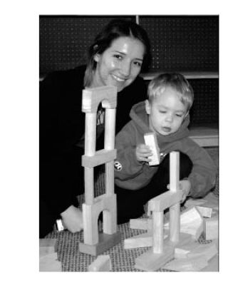 Holden Schmidt and his nanny Annnie Sahinovic built a tower at Vashon Youth & Family Services’ Playspace