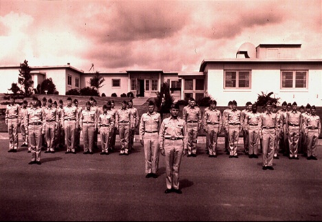Air Force personnel stand at the ready for review at Sunrise Ridge in this 1950s photo.