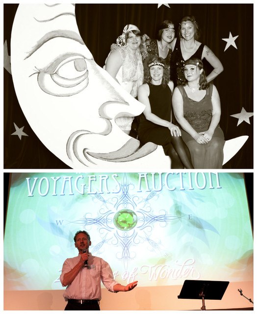 Top: Alison Katica Blomgren Photo. A group of islanders enjoys the Man in the Moon photo booth at Vashon-Maury Cooperative Preschool’s speakeasy-themed auction on April 9.