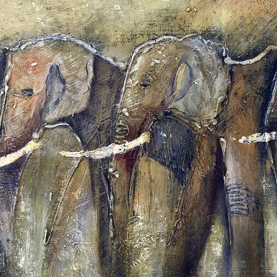 “Looking for Shelter” by Kenyan artist Ken Nyambura. Nyambura’s artwork is on display and available for sale at Giraffe this month.
