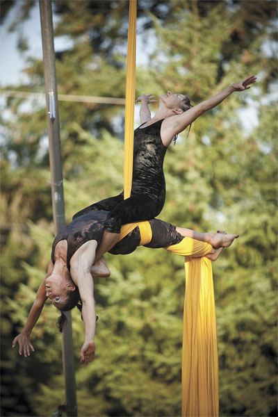 Aerialists Janet McAlpin and Lynelle Sjoberg will perform at Open Space at 9 p.m. Dec. 31.