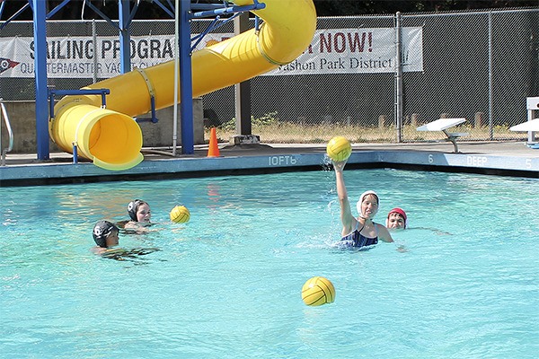 Water polo players practice at the Vashon Pool last week.