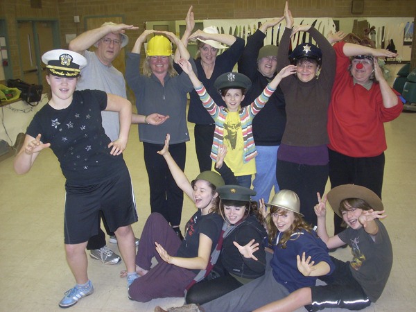 The cast of “Nuncrackers” clowns around at a rehearsal.