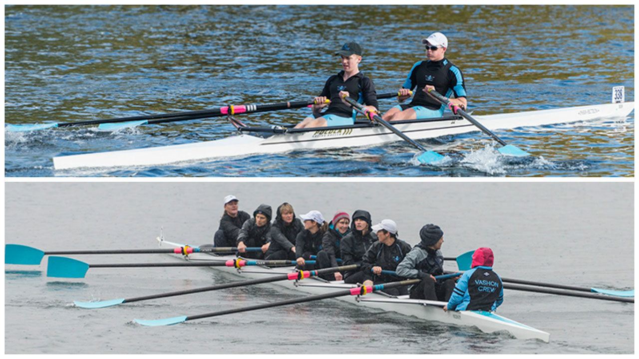 Jordan Petram Photos                                Top: The junior men’s eight — Rohin Petram and Connor van Egmond — makes its way to a gold-medal finish during Sunday’s Head of the Lake regatta at the University of Washington. Petram and van Egmond took first place, 30 seconds ahead of their closest competitor.                                Bottom: The masters women’s eight deals with cold and rainy conditions on its way to a gold medal during Saturday’s Frostbite Regatta at Green Lake.