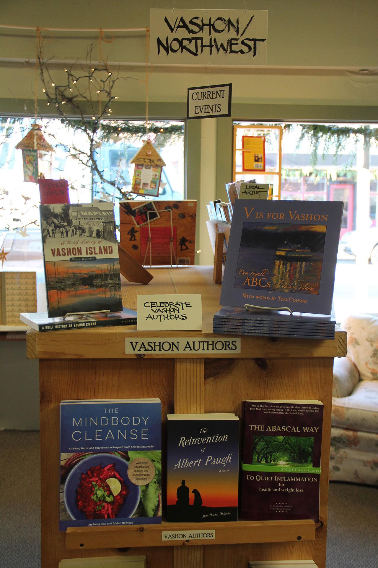 Best-selling books by island authors at Vashon Bookshop (Juli Goetz Morser/Staff Photo)