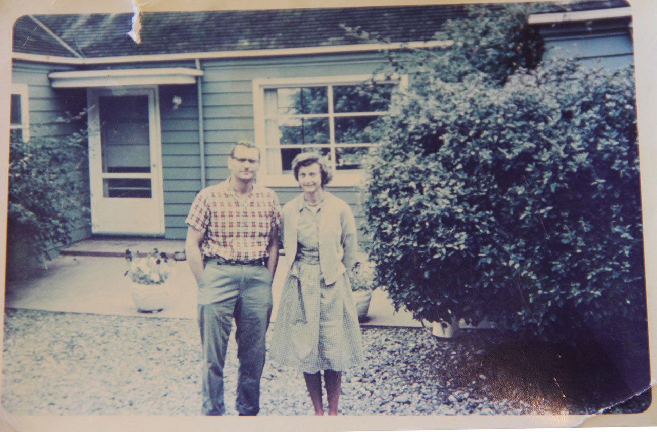 Kay Longhi&rsquo;s parents, Francis and Patricia Longhi, at their north-end home on Cowan Road in the 1960s. (Courtesy Photo)