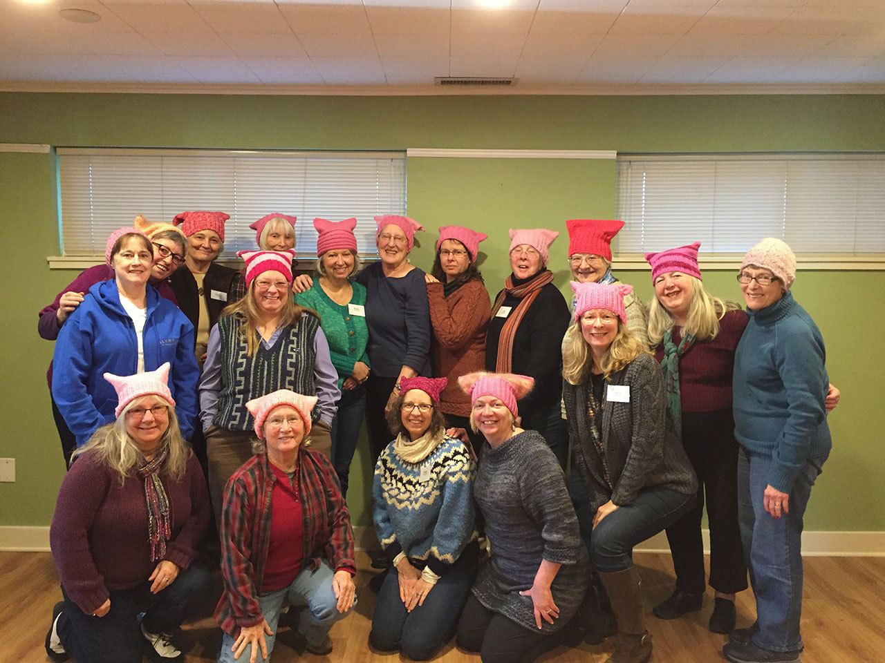 Thirteen members of Vashon’s Second Saturday Knitters club made pussyhats — hats made from pink yarn that will be worn by those marching in The Women’s March on Washington, Saturday and those supporting it from afar. The group is sending the hats to a collection site in Virginia and also making some for interested islanders. (Katie Bunnell Photo)