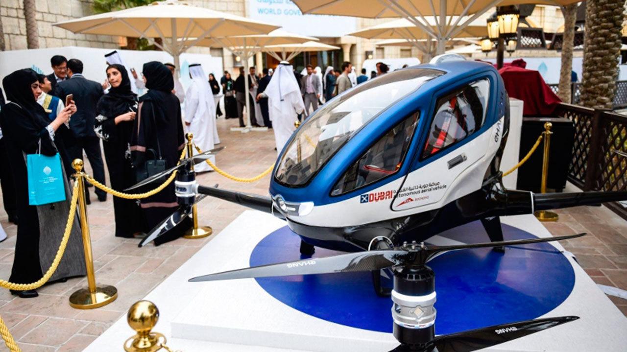 An example of the EHang 184 single-passenger drone that Dubai plans to put into commuter service in July. (STRINGER/AFP/Getty Images via engadget)