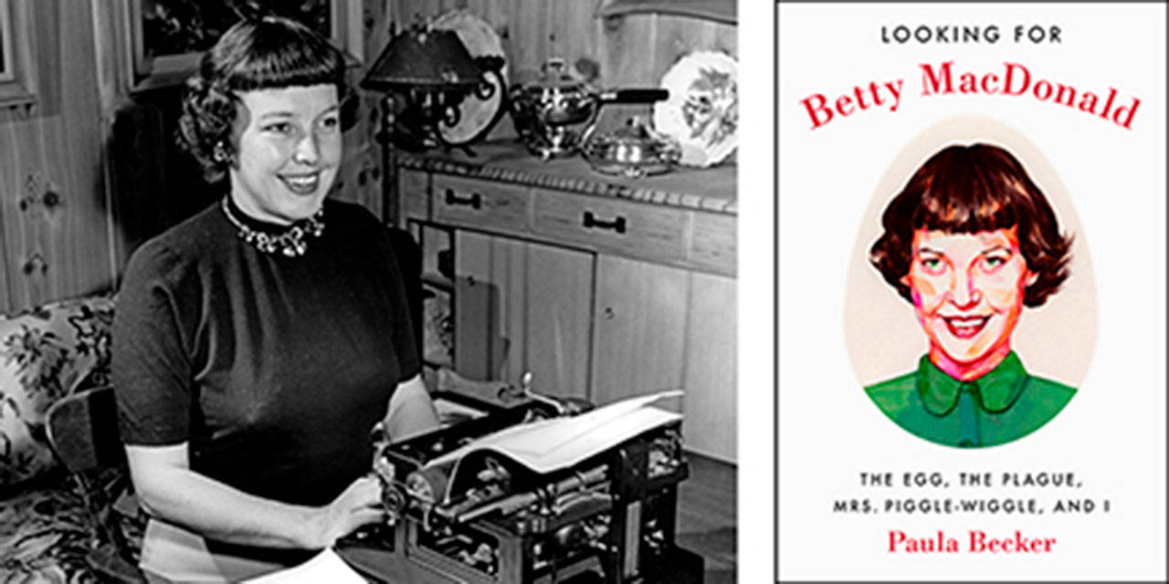 Betty MacDonald sits at her typewriter (left); Paula Becker&rsquo;s biography of the author, &ldquo;Looking for Betty MacDonald.&rdquo; (Private Collection Photo/Courtesy Photo)