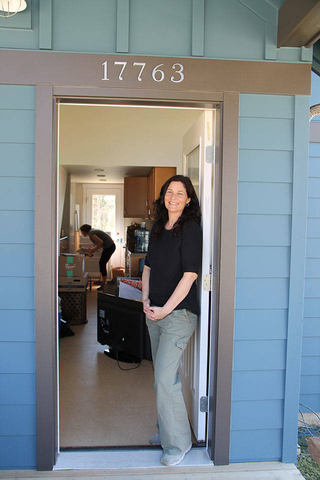 Islander Lori Spears, who works as a therapist in West Seattle, is one of the residents at Sunflower, Vashon HouseHold’s newest affordable housing development comprised of 14 750-square-foot homes. (Susan Riemer/Staff Photo)