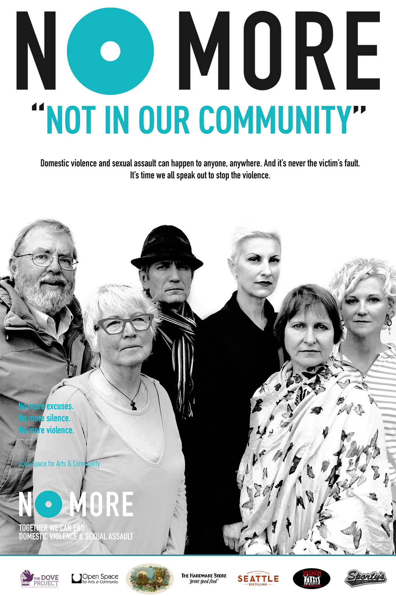 Staff members of the Open Space for Arts & Community participate in DOVE’s “No More” campaign as part of Vashon SAFE. (Courtesy Image)