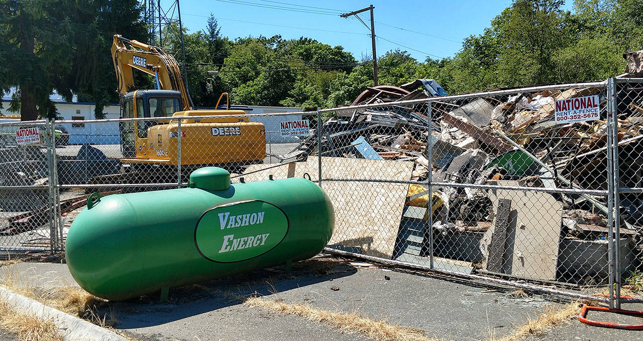 The site of the former Vashon Energy building after demolition. (Susan Riemer/Staff Photo)