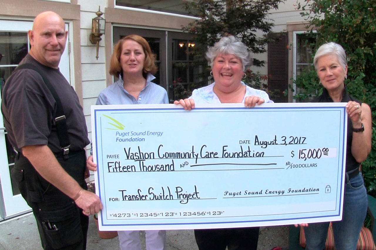 Left to right: VCC Facilities Manager Ben Hussman, VCC Foundation Executive Director Verna Everitt, PSE Outreach Manager Patti McClements and VCC Board Member Chris Beck with a $15,000 check from the PSE Foundation. (Courtesy Photo)