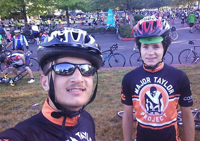 Brothers Huthaifa Almustafa, 16, and Bassam Almustafa, 15, at Cascade Bicycle Club’s Seattle to Portland ride in July. (Courtesy Photo)