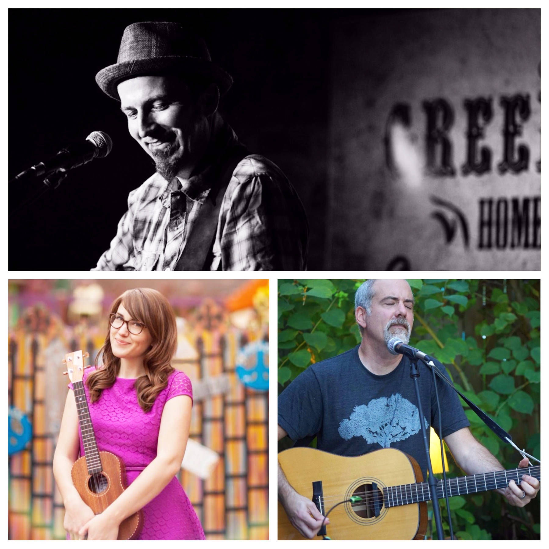 Peter Mulvey (top), Danielle Ate the Sandwich (bottom left) and Joe Panzetta (bottom right) will play a show at the Roasterie Sunday night. (Courtesy Photos)