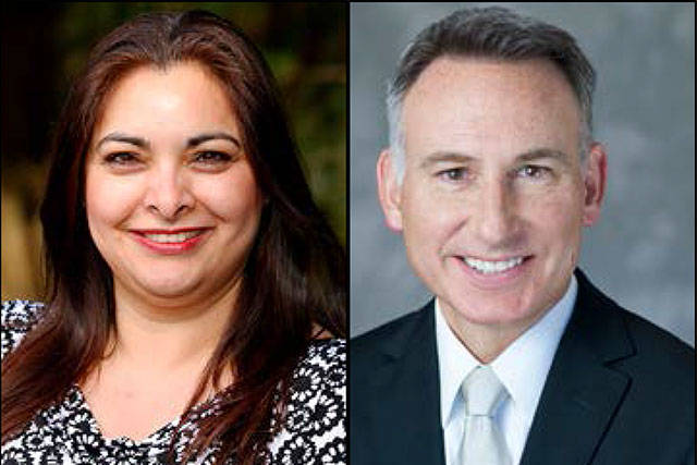 Manka Dhingra, left, won her seat with 55 percent of the vote, giving Democrats control of the state Senate. At right, Dow Constantine, with 77 percent of the vote, coasted to victory and his third term as King County Executive. (Courtesy Photos)
