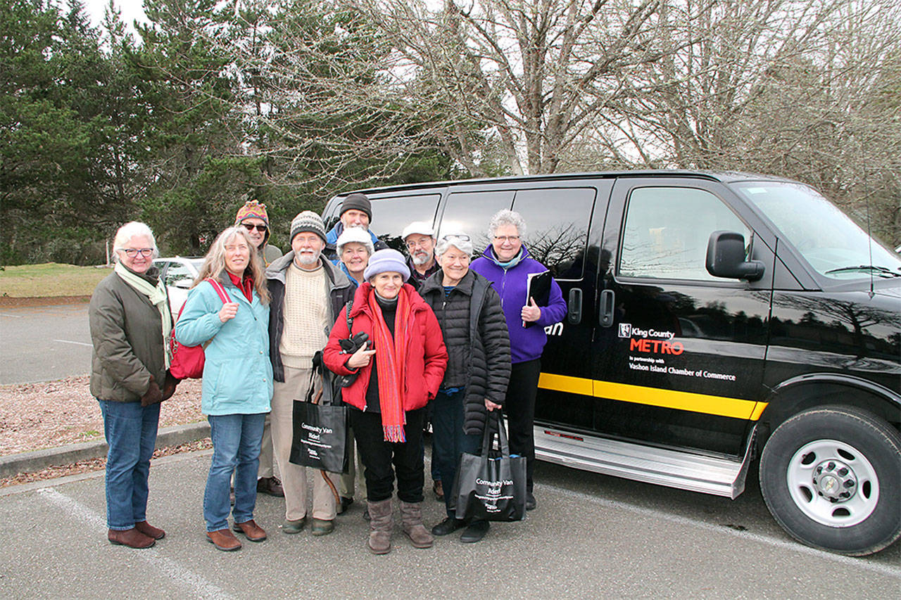 Islanders take the Commnity Van to the hearing on Puget Sound Energy last week. (Susan Riemer/Staff Photo)