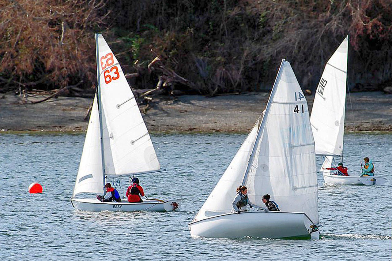 About 150 sailors are expected for the regatta this Saturday and Sunday based in Dockton Park. Above, high school sailors compete in a recent regatta in Kingston. (Almost Candid Photo & Frame Photo)
