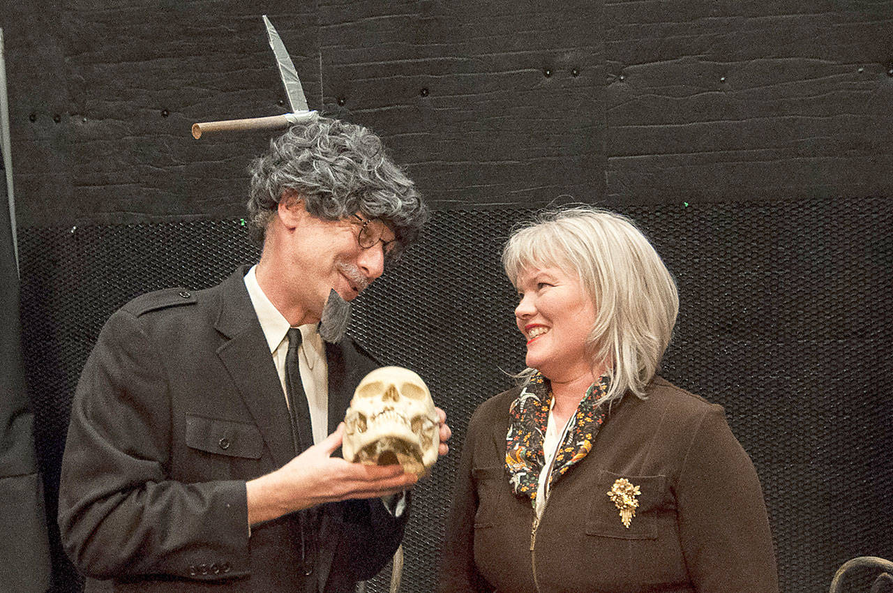“Variations on the Death of Trotsky,” the final play in the one-act Drama Dock collection, shows the audience the leader of the Russian Revolution (Harris Levinson) with Mrs. Trotsky (Jill Bulow). (Peter Serko Photo)