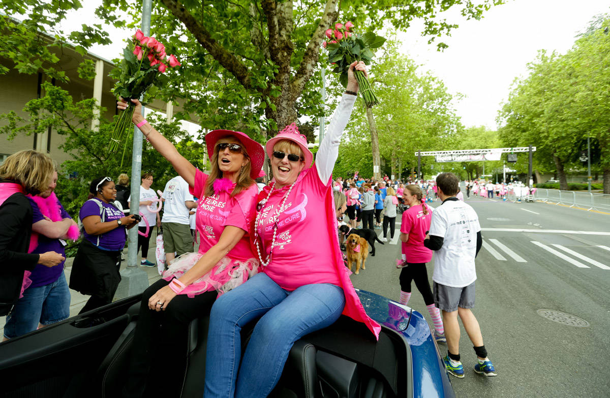 Top Komen Race for the Cure fundraisers Heidi May, left, and Laura Mendoza. Mendoza was the No. 1 overall fundraiser for 2017 and May was the No. 1 survivor fundraiser. Photo by Scott Eklund/Red Box Pictures