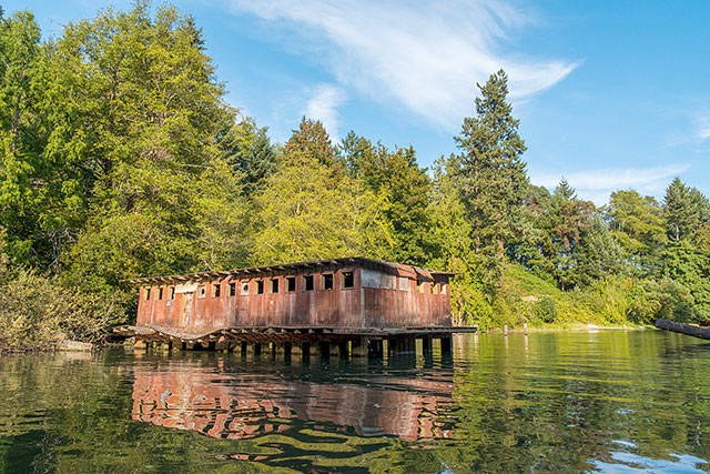 The bunkhouse barge still rests in Judd Creek (Terry Donnelly Photo)
