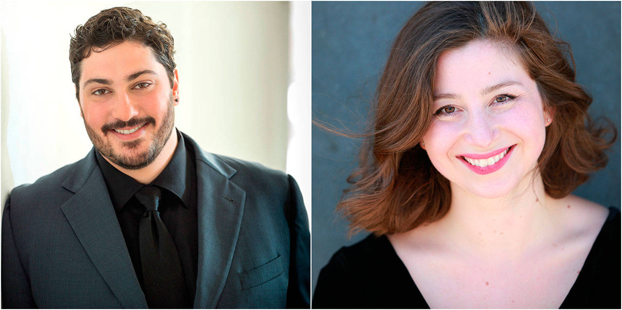 Tenor Anthony Kalil (left), who will sing the role of Rodolfo in “La Bohème,” is returning to the Vashon Opera after his 2012 performance of Lensky in Vashon Opera’s “Eugene Onegin.” Alexa Jarvis (right) will make her Vashon Opera debut as Mimi in “La Bohème” (Courtesy Photos).