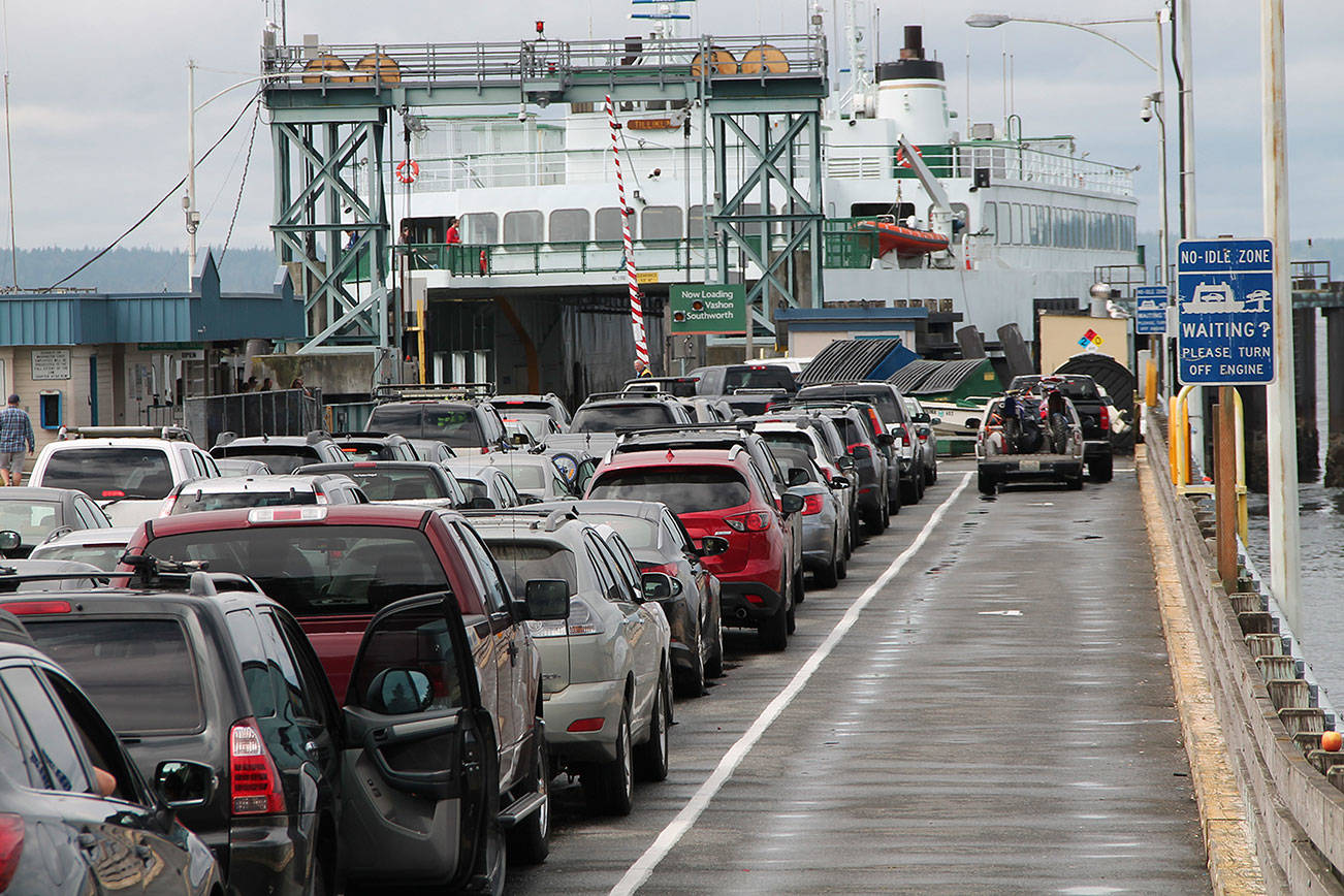 File Photo                                A long line of traffic at Fauntleroy Dock is a frequent scene.