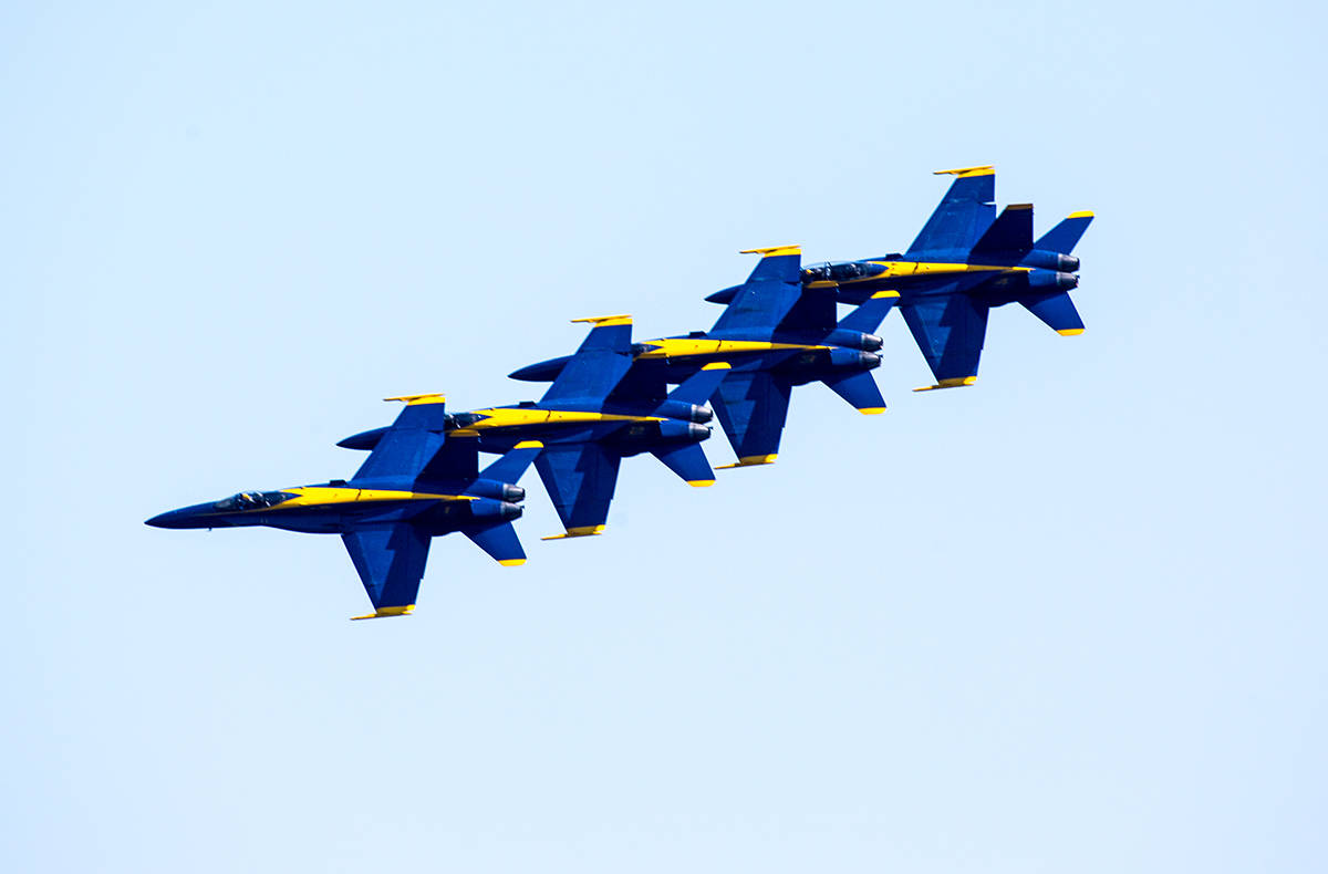 The U.S. Navy’s Blue Angels team joined Boeing’s 737 Max 7 as part of the 2018 Seafair Festival weekend this summer. Photo by Craig Larsen/Courtesy The Boeing Company