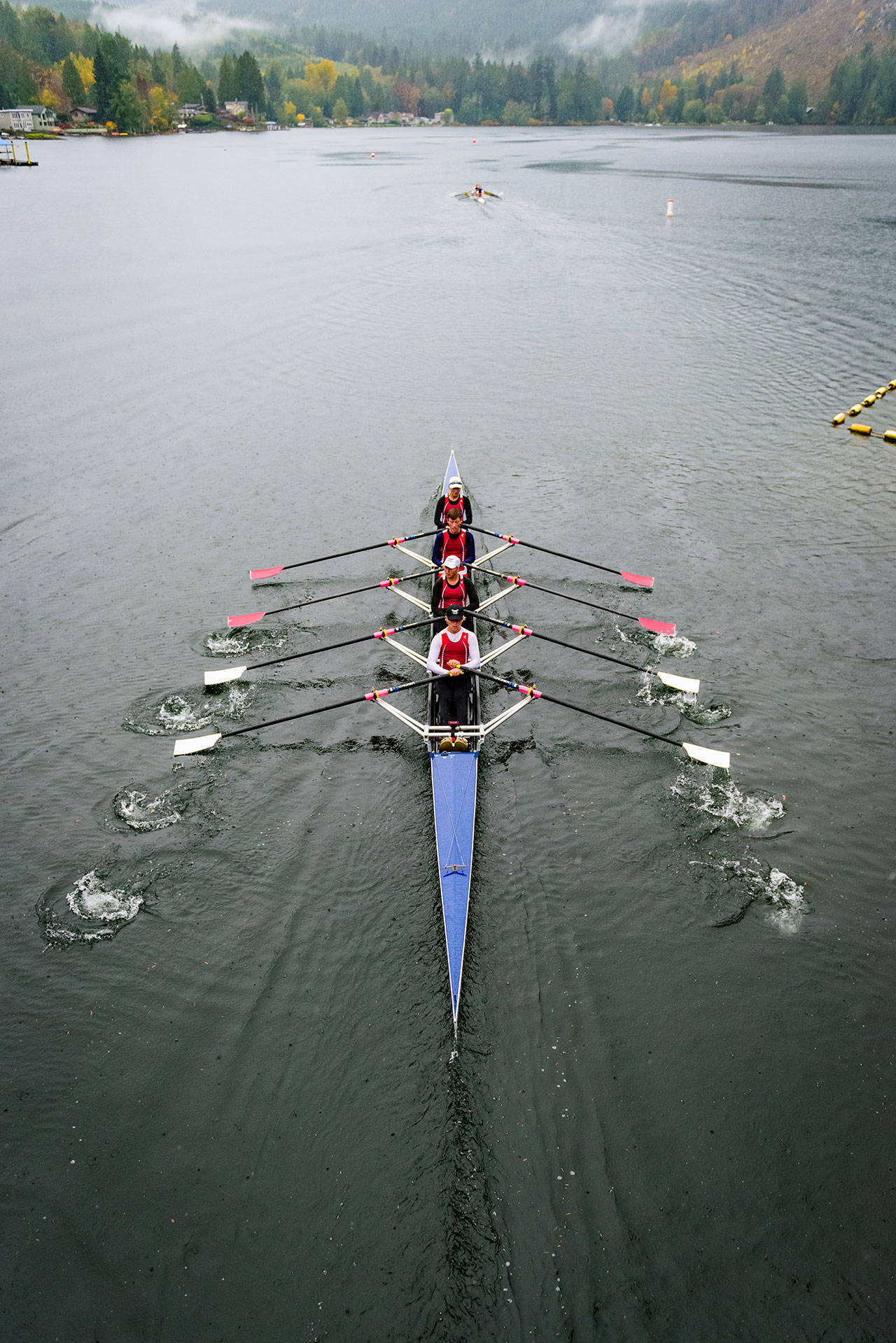 BBRC’s mixed grand challenge quad of Jordon Rutschow, Gabbie Graves, Willem Brown and Kate Kelly on the course at Seattle Rowing Center’s Row2Remember last weekend at Lake Samish. (Steve Tosterud Photo)