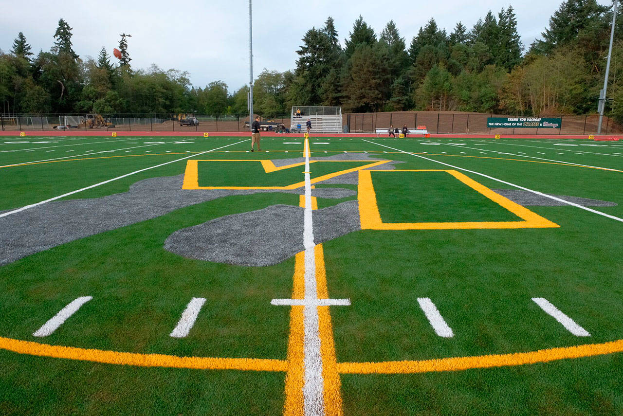 The new track and field at VHS are now open for public use during the afternoon and evenings and on weekends (Kent Phelan Photo.)